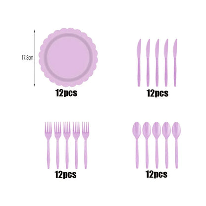 New purple party disposable tableware, baby shower, wedding party decoration, children's adult birthday party event celebration Good Vibrations