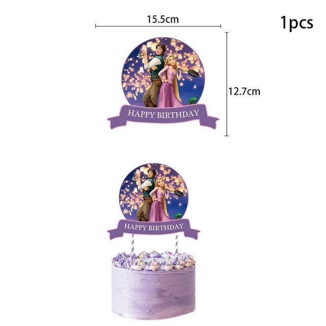 Princess Cake Toppers for Girls Birthday Cake Decoration Cinderella Mermaid Rapunzel Cake Toppers Pink Glitter Cake Flag Good Vibrations