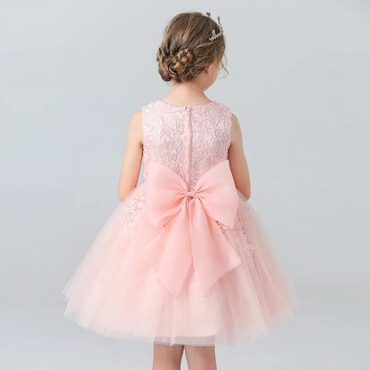 BX8991 White Lace Flower Girl Dress Bows Children's First Communion Dress Girls Sleeveless Princess Dresses Good Vibrations