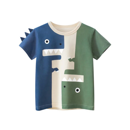 2024 Children 3D Cartoon Short T-Shirts Clothes for Boy 100% Cotton Short Sleeve Dinosaurs Cute Kids Casual Sport Top Tees Good Vibrations