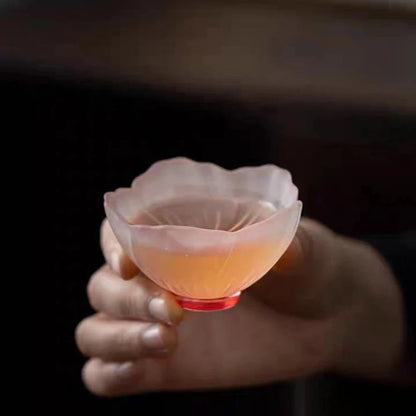 4 Pieces Glazed Glass Frosted Pink Sakura Japanese Teacup, Tableware Good Vibrations