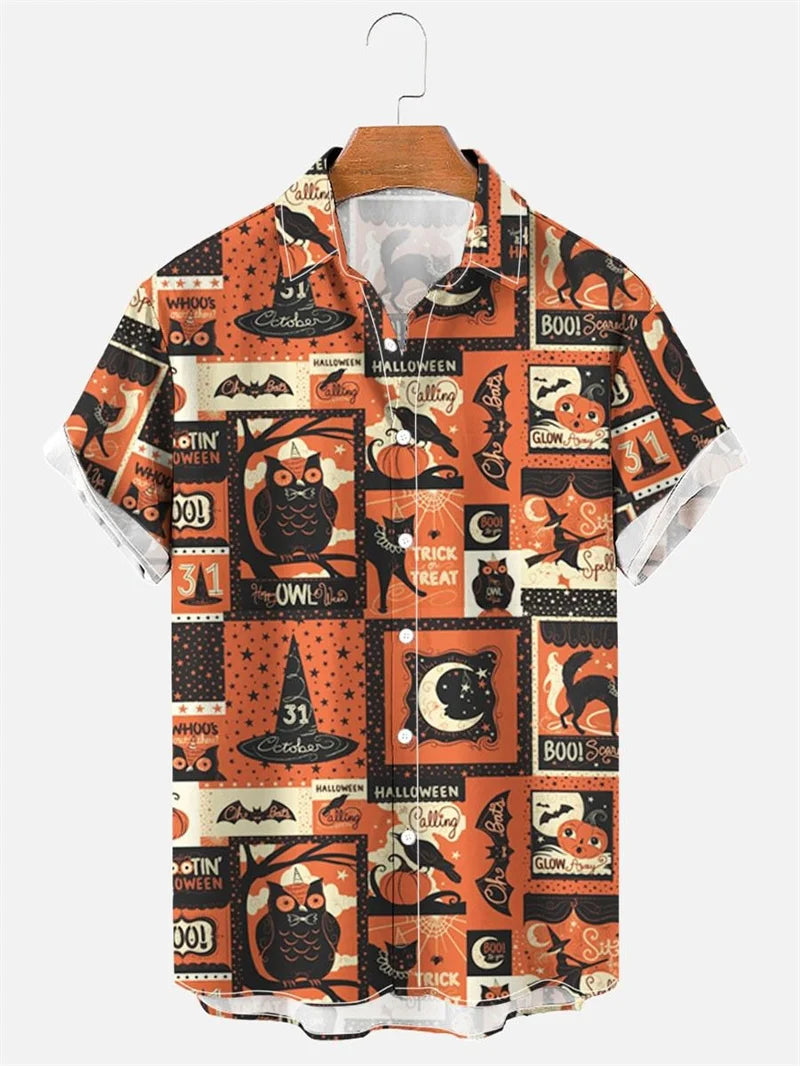 Men's Fashion Halloween Shirt Summer Cute Style Men's Clothing Party Holiday Men Top Pumpkin Head Print Boys' Short Sleeve Shirt Good Vibrations