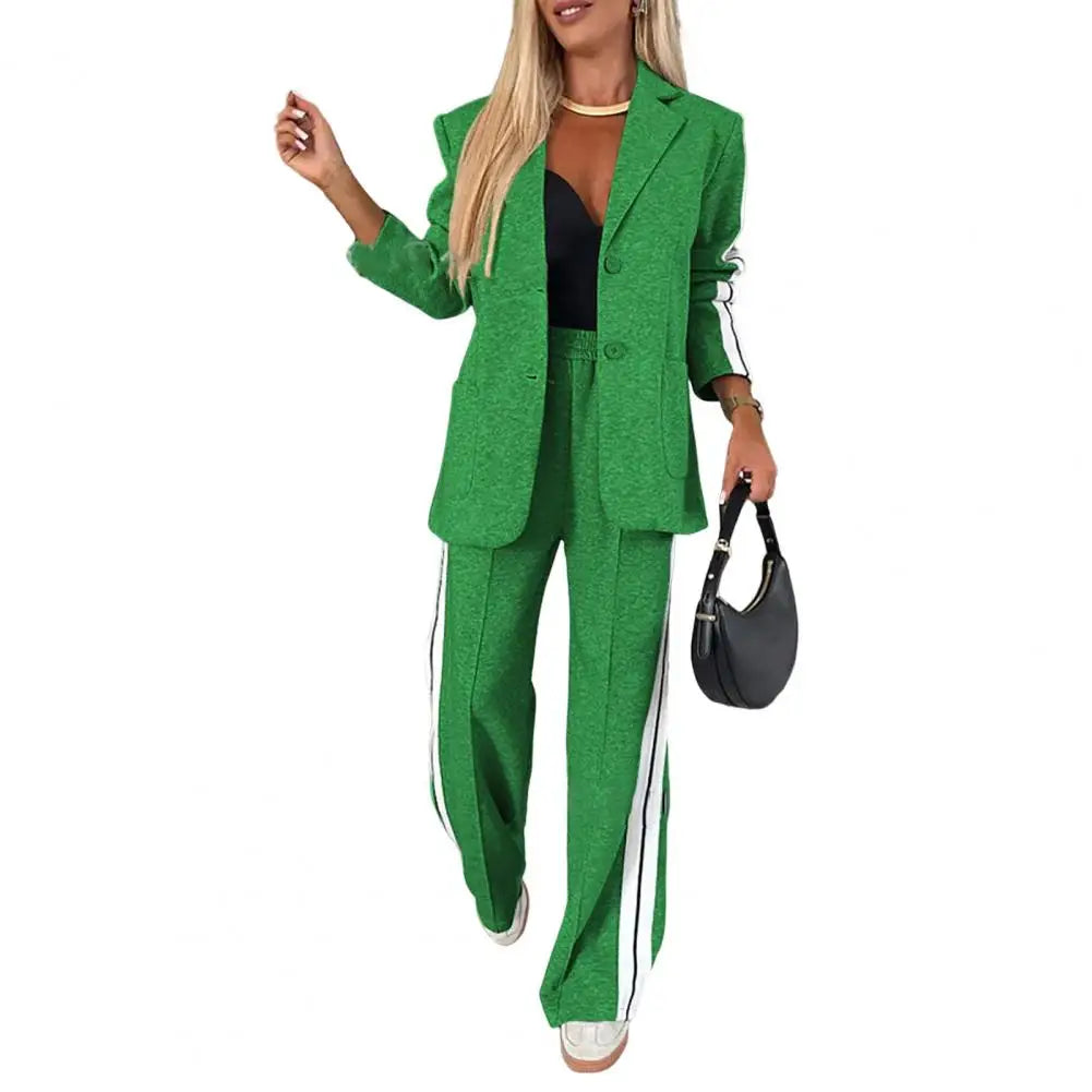 2 Piece Set Women Outfit Winter Fall Fashion V neck Long Sleeve Coat Elegant Straight Leg Pant Set Women Sports Clothing Good Vibrations