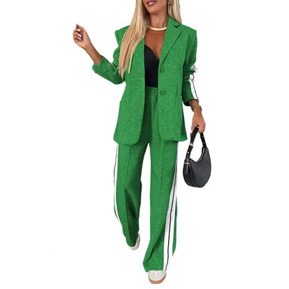 2 Piece Set Women Outfit Winter Fall Fashion V neck Long Sleeve Coat Elegant Straight Leg Pant Set Women Sports Clothing Good Vibrations