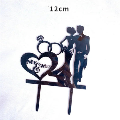Mrs & Mrs Wedding Party Cake Topper Gold Black Ring Acrylic Wedding Cake Toppers Dessert Decoration Bride Groom Baking Supplies Good Vibrations