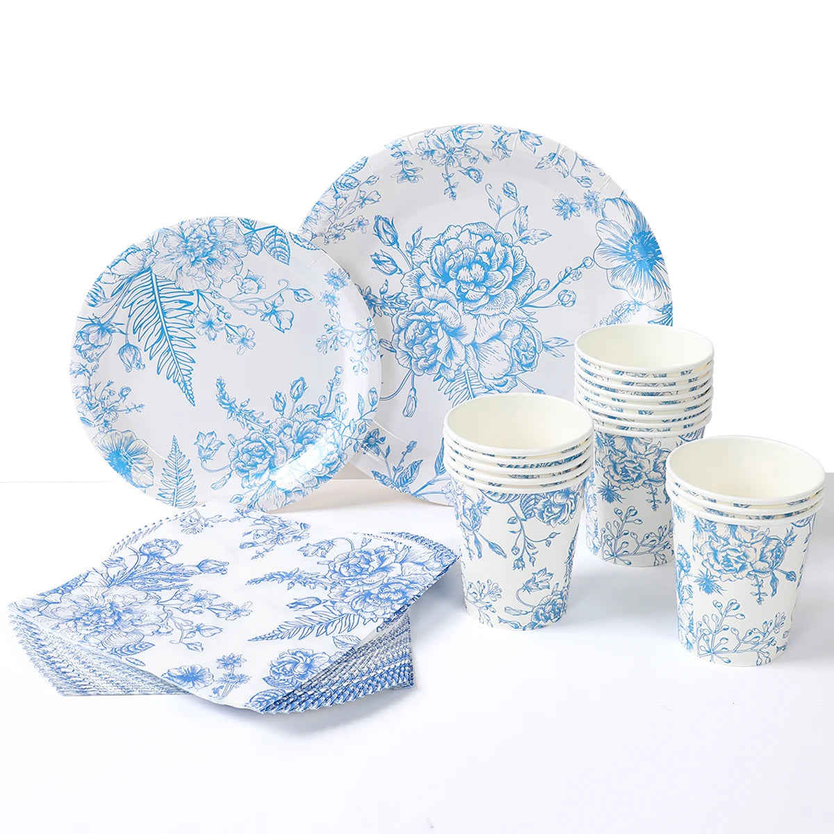 Blue Floral Disposable Tableware Paper Plate Birthday Party Decor Kids Boy Wedding Birthday Party Supplies Favors Baby Shower Good Vibrations