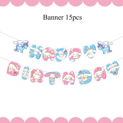Cartoon Cinnamon Dog Birthday Decoration Mascot Disposable Tableware Plate Tablecloh Cup Baby Shower Girls Party Supplies Good Vibrations