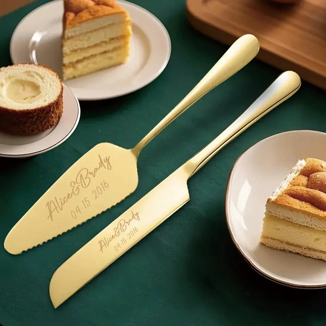 2pc custom engraved stainless steel cake knife set gift box, suitable for weddings, birthdays, all kinds of parties Good Vibrations