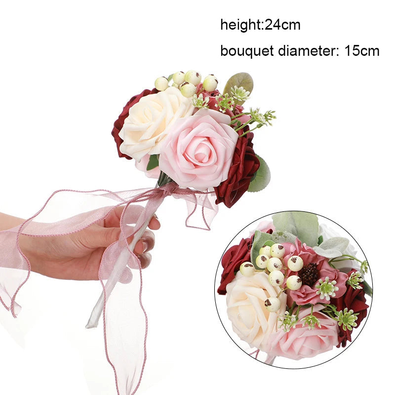 YeeNanee Wedding Gold Hoop Bouquet for Bridesmaids Floral Rose Eucalytpus Metal Ring Wreath Bridal Shower Ceremony Decoration Good Vibrations