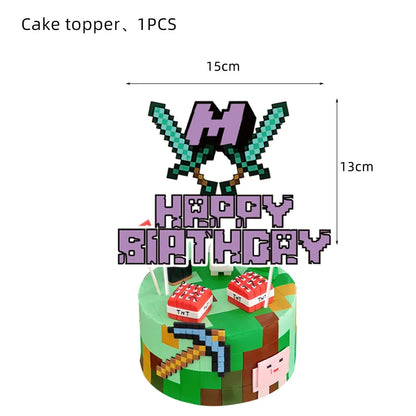 Mineres Craftings Party Decorations World Game Tableware Cup Plate Balloon Tablecloth Boys Birthday Party Supplies Kids Gift Good Vibrations