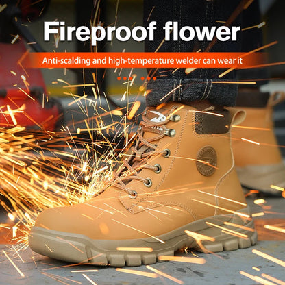 High Top Men Work Shoes Anti-Puncture Anti-smash Work Sneakers Slip Resistant Comfortable Soft Water Resistant Work Hiking Boots Good Vibrations