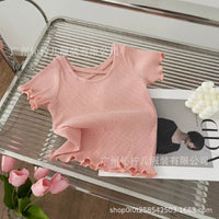 Girls T-Shirt Summer Children Short Sleeved Thin Soft Tops Simple Solid Color Casual Kids Clothing 2-6 Years Sweet Shirtthing Good Vibrations