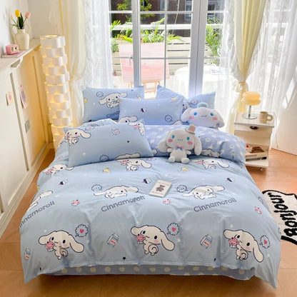 Sanrio 100% Cotton Bedding Set Cute Hello Kitty Kuromi Melody King Queen Pillowcase Bed Linens Girl Dorm Bedclothes Home Textile Good Vibrations