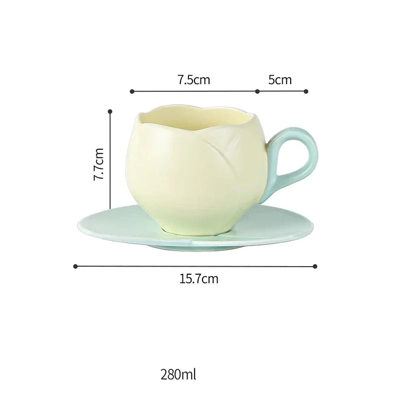 Tulip Luxury Ceramic Coffee Cup Saucer Set with Hand and Dish Milk Tea Cappuccino Tableware 280ml/320ml Birthday Couples Gifts Good Vibrations