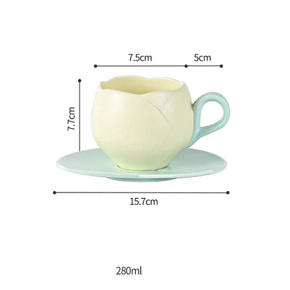 Tulip Luxury Ceramic Coffee Cup Saucer Set with Hand and Dish Milk Tea Cappuccino Tableware 280ml/320ml Birthday Couples Gifts Good Vibrations
