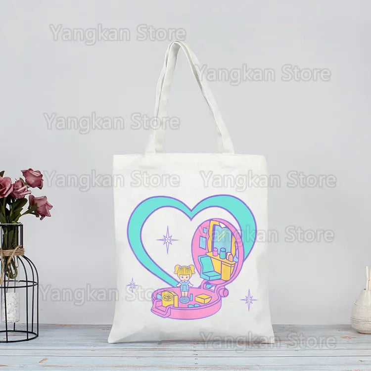 Polly Pocket Print Reusable Shopping Bag Bolsas De Tela Grocery Shopper Shopping Jute Bag Cotton Bag Jute Sacola Reciclaje Good Vibrations
