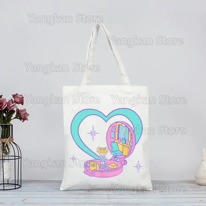 Polly Pocket Print Reusable Shopping Bag Bolsas De Tela Grocery Shopper Shopping Jute Bag Cotton Bag Jute Sacola Reciclaje Good Vibrations