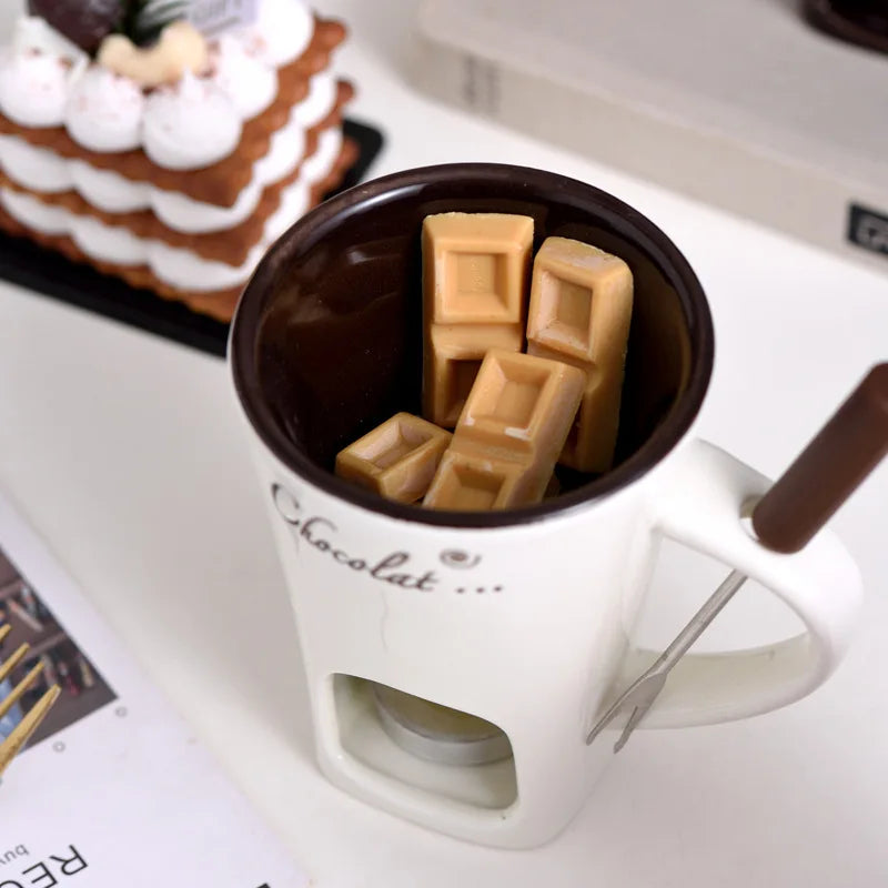 Hot Chocolate Fondue Mug Ceramic Mini Chocolate Melting Cup Butter Warmer Heating Tableware Creative Household Drinking Utensils Good Vibrations