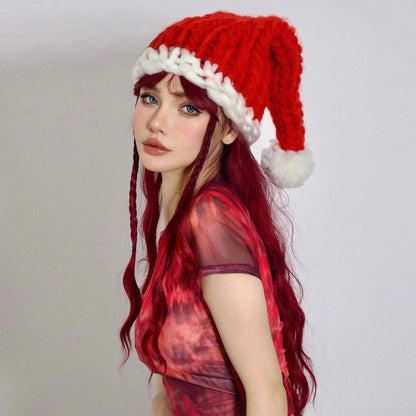 Wine Red Burgundy Synthetic Wigs for Women Long Curly Wave Cosplay Party Red Wigs with Bangs Natural Heat Resistant Daily Wigs Good Vibrations