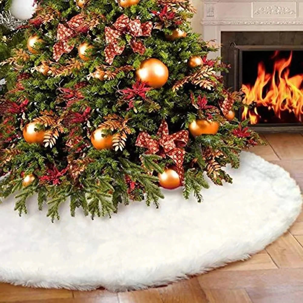 Christmas Tree Decoration,78/90/122cm White Plush Christmas Tree Skirt,Xmas Tree Base Mat,Christmas Home Decoration 2025 Good Vibrations