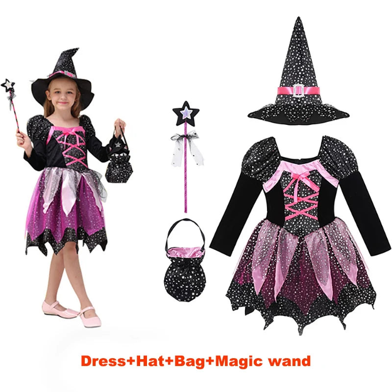 Halloween Costume for Girls Dress Scarlet Witch Vampire Devil Ghost Carnival Party Dress Up Hoodwinked Suit Kids Cosplay Clothes Good Vibrations