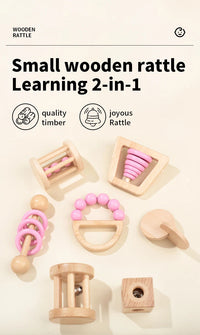 Montessori Wooden Toys Colorful Baby Rattle Set Safe Food Grade Wood Rattle Soother Bracelet Set Toddler Toy Bell Gift Good Vibrations