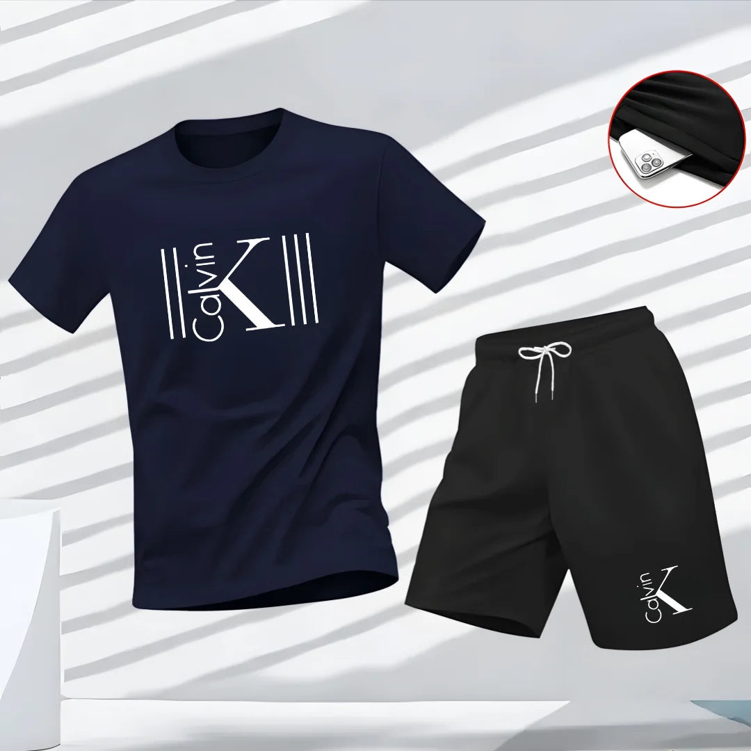 2025 Men's Breathable Sports Pattern Printed T-Shirt Casual Fashion Short-Sleeved T-Shirt Summer Streetwear Top Two-Piece Set Good Vibrations