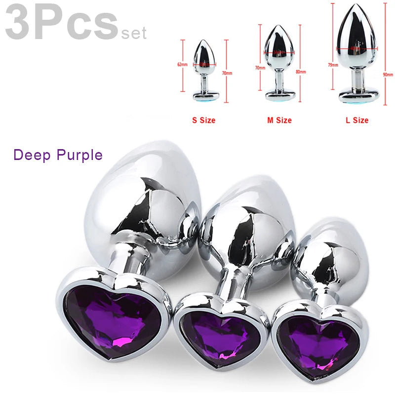 SM 3Pcs/Set Adult Erotic Masturbation Goods Heart Shape Anal Plug Dilator Prostate Massager Fetish Gay Role Play Butt Stimulator GOOD Vibrations