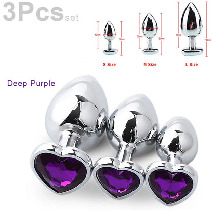 SM 3Pcs/Set Adult Erotic Masturbation Goods Heart Shape Anal Plug Dilator Prostate Massager Fetish Gay Role Play Butt Stimulator GOOD Vibrations