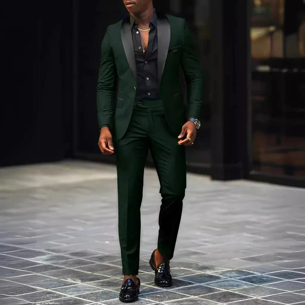 Men's New Fashion Business Casual Two-piece, Comfortable and Breathable Slim-fit Side Slit Single-button Suit Jacket+trousers Good Vibrations