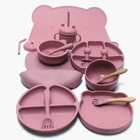 16pcs Dinner Plate Set Silicone Children's Tableware Set Baby Complementary Suction Cup Bowl Spoon Mother and Baby Good Vibrations