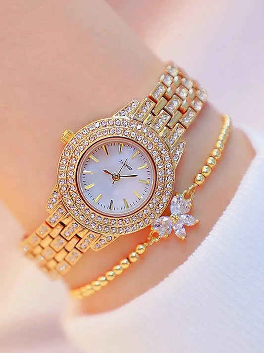 2pcs Fashionable Diamond Studded Real Nail Scale Alloy Set Quartz Bracelet Watch FOR WOMEN'S Watches Good Vibrations