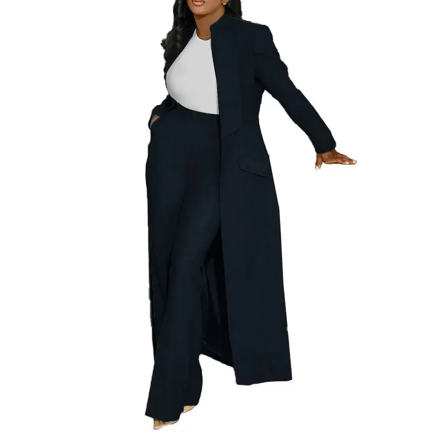 Women's Set Full Sleeve X-Long Blazer Coat+ Long Pant Suit 2025 Spring Streetwear Two 2 Piece Set Africa OL Work Outfits Good Vibrations