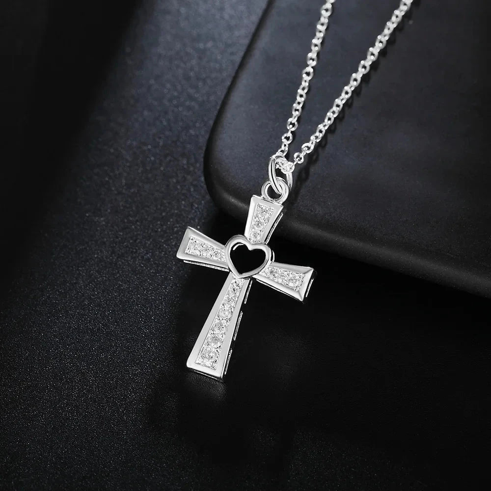 Charms classic 925 Sterling Silver crystal cross pendant Necklace For Women high quality Wedding party Jewelry Holiday gift Good Vibrations