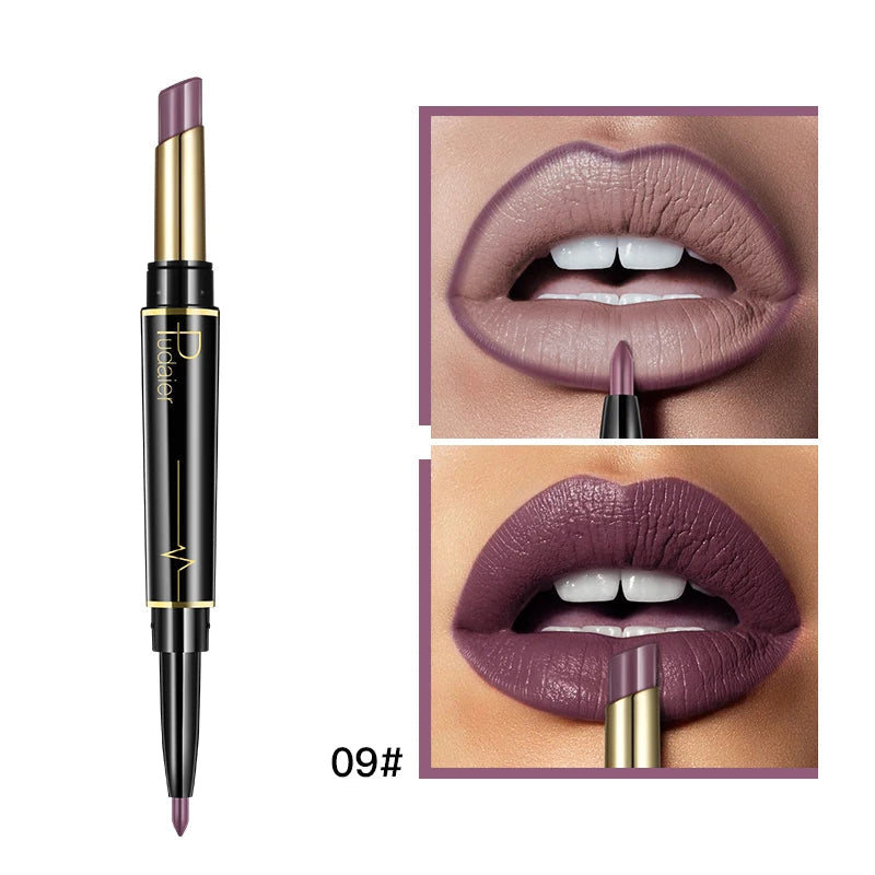Pudaier Makeup 2 in 1 Matte Lipstick & Lip Liner Nude Lip Stick Pencil Make up Cosmetics Lip Balm Matt Cream Lipbalm Lipliner Good Vibrations