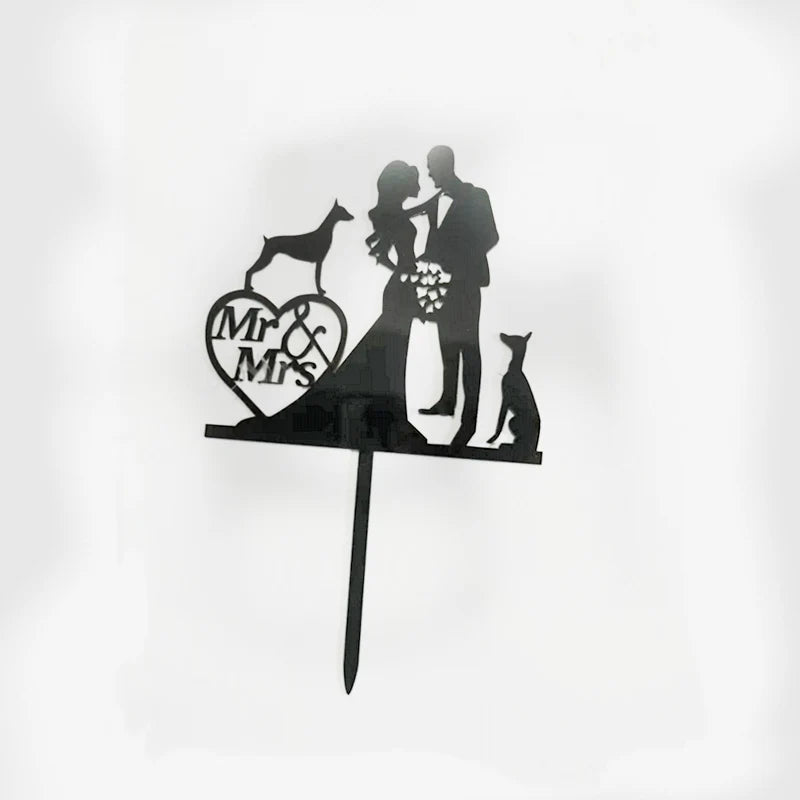 Bride and Groom Wedding Party Cake Topper Decoration Golden Acrylic Mrs & Mrs Engagement Party Cake Toppers Gift Baking Supplies Good Vibrations