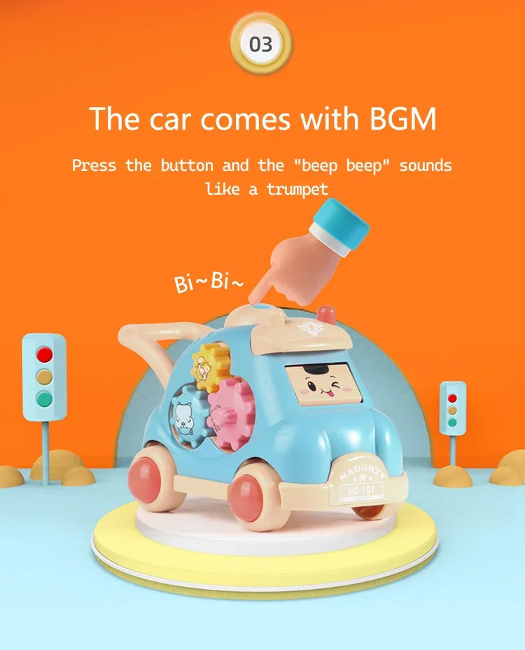 Kid Pull Along Toy Walking Trolley Musical Light Up Car Toy Crawling To Walking Learning Toys Cartoon Polyhedral Trolley Car Toy Good Vibrations