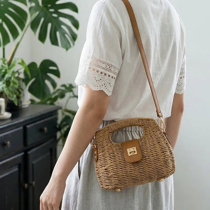 Women's Shoulder Bag Casual Boho Woven Straw Crossbody Bag Lightweight Handmade Summer Beach Vacation Resort Good Vibrations