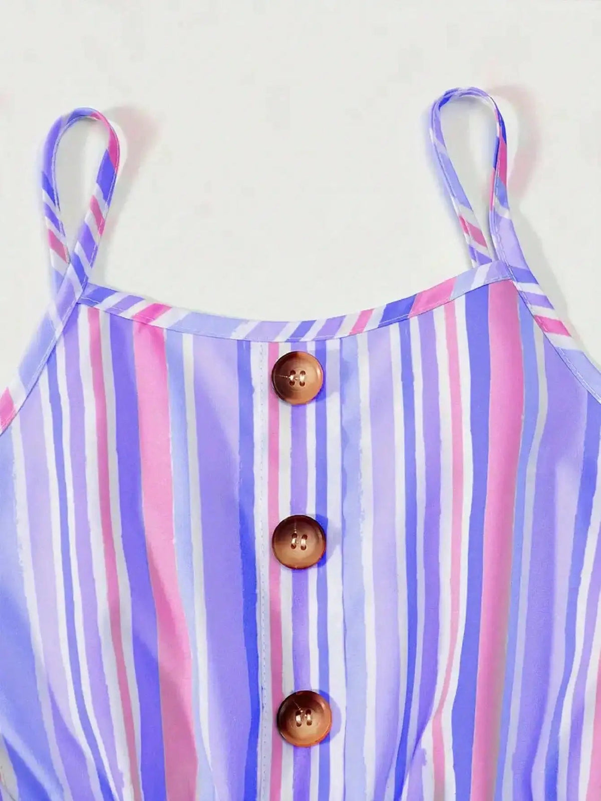 2026 children's clothing girls summer cute colorful striped casual button sleeveless suspender jumpsuit shorts Good Vibrations