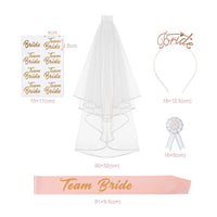 Bachelorette Party Bride To Be  Accessory Set - Team Bride Headband Rose Gold Sash Badge & Veil Bridal Shower Celebration Kit Good Vibrations