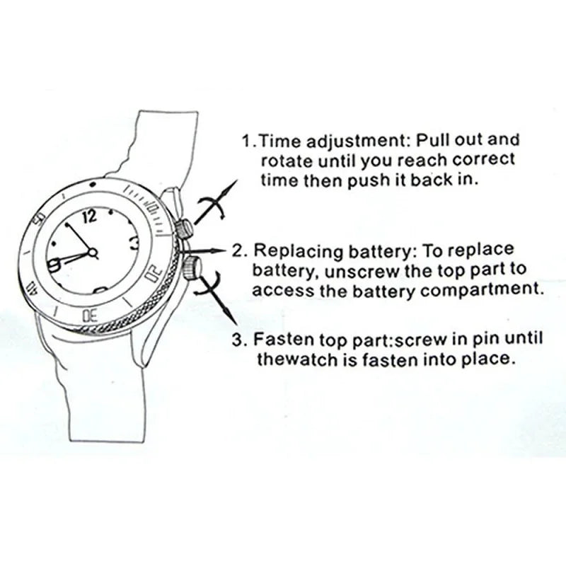 Portable watch-style grinder illustration with adjustment and battery replacement steps.
