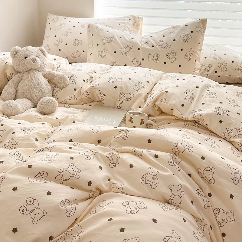 Ins Simple Flower Bed LinenTwin Full Queen King Size Bed Sheets Set  Adults Kids Floral Bed Comforter Sets Bed Duvets Kawaii Good Vibrations
