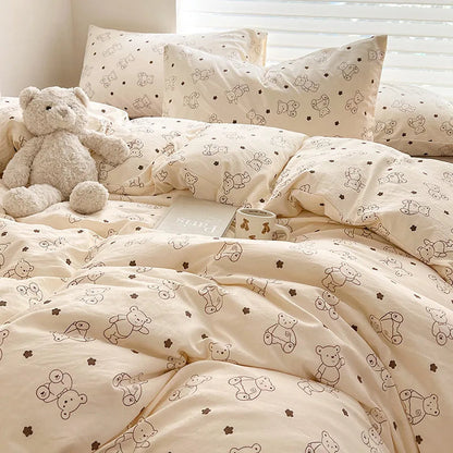 Ins Simple Flower Bed LinenTwin Full Queen King Size Bed Sheets Set  Adults Kids Floral Bed Comforter Sets Bed Duvets Kawaii Good Vibrations