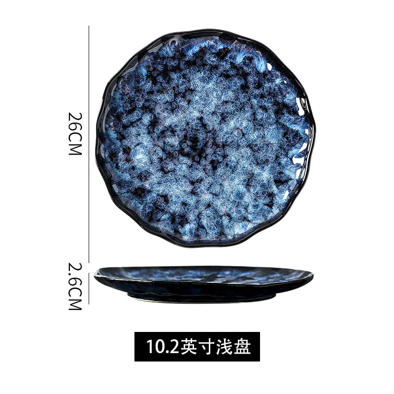Creative Kiln-Change Bowl and Plate Tableware Home Retro Ceramic Tableware Hotel Dish Plate Rice Bowl Set Home Fish Plate Good Vibrations