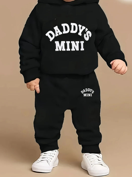 Newborn Baby Boy Fleece Sweatshirt And Fashion Casual Sports Pants Set 'Dad Little Baby' Print Autumn Winter Gift Set Good Vibrations
