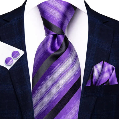 Black Red Striped Silk Wedding Tie For Men Handky Cufflink Gift Men Necktie Fashion Business Party Dropshiping Hi-Tie Designer Good Vibrations