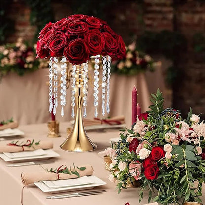 Wedding Centerpieces for Tables, 12.99in Metal Gold Vases for Centerpieces, Tall Crystal Flower Stand for Centerpiece Table Good Vibrations