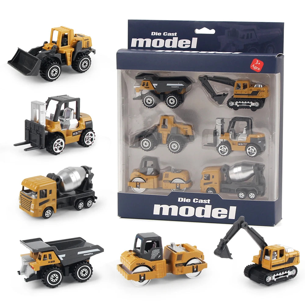 6pcs/set Alloy Engineering Truck Toy Car Classic Construction Model Vehicle Loader Tractor Excavator Toys for 3 years Boys Gifts Good Vibrations
