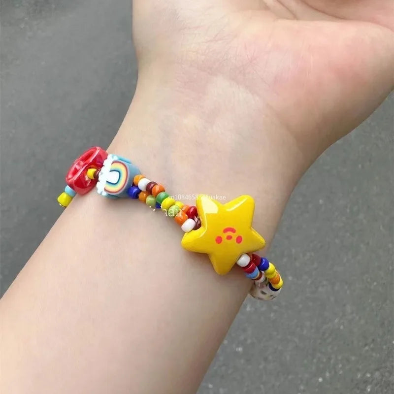 Handmade Colorful Beaded Bracelet Stretch Bracelets Fashion Bangle Elastic Cord Bracelet Statement Jewelry pulseras mujer Good Vibrations