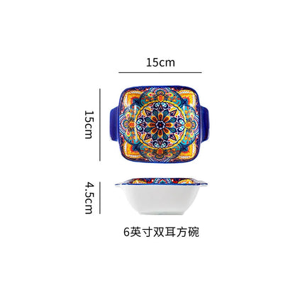 Ceramic Tableware Set Rice Bowl Serving Plate Creative Cutlery Soup Plate Noodle Handle Bowl Sauce Dish Steak Salad Fruit Plate Good Vibrations